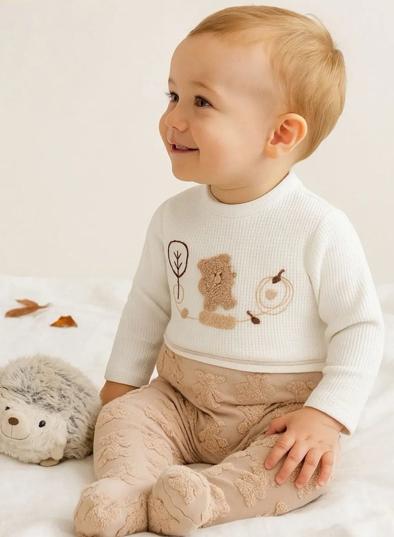Kids Wear Brown Teddy Bear Embossed Baby Romper - Image 2